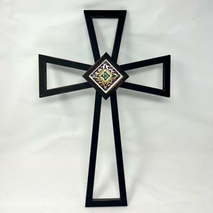 Black Metal Cross with Tile. -  18. X. 12  Wall Decor